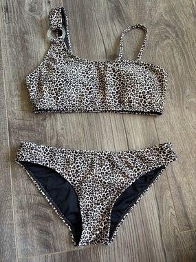 Cabana del Sol Leopard Print Women’s Bikini one shoulder w removable strap